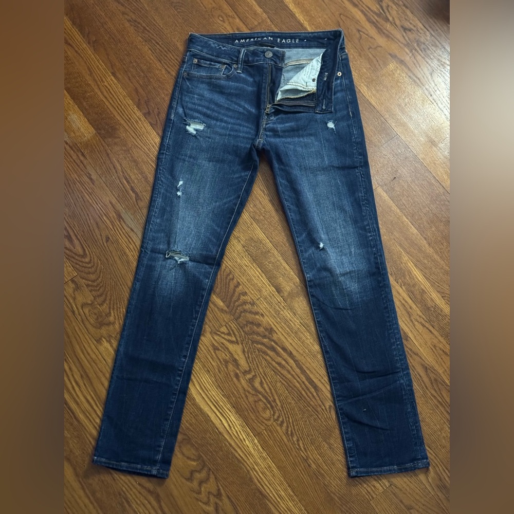 American Eagle Dark Blue Slim Distressed Jeans (excellent shape!)